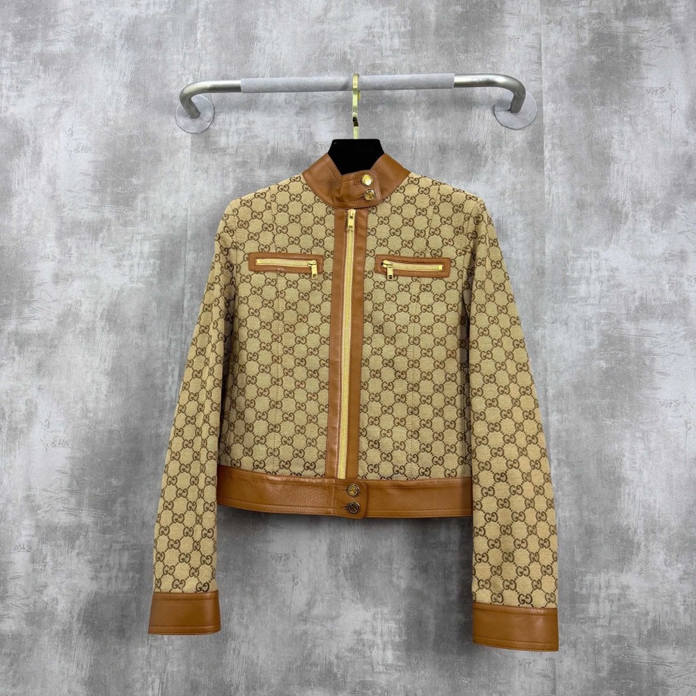 ❌sold❌Authentic Gucci Tan and Brown Leather Jacket